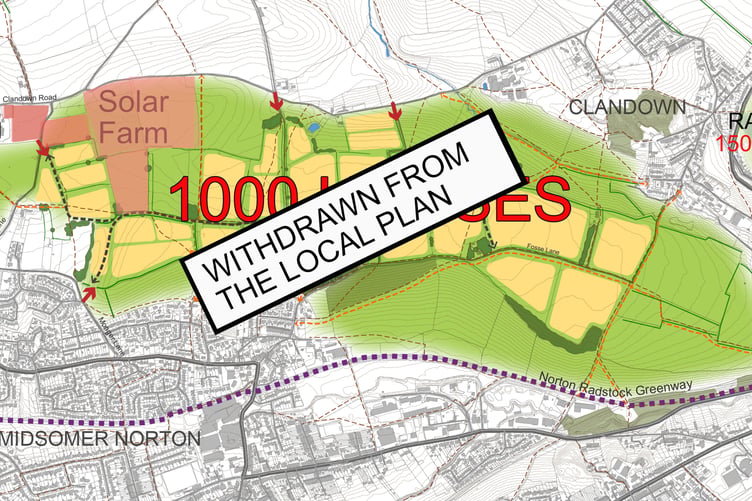 A proposal for 1,000 homes north of Midsomer Norton have been removed from the B&NES draft local plan.