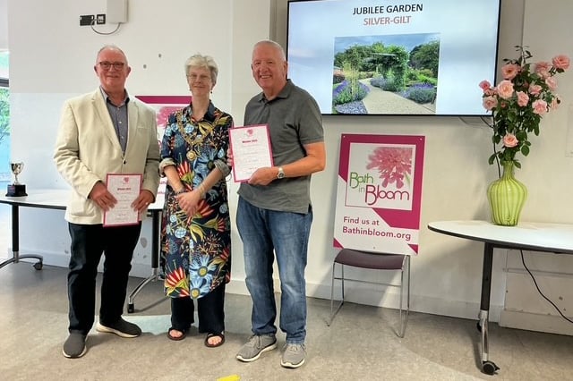 Howard Hartley and Alan Rogers accepting the Bath in Bloom Awards on behalf of the volunteer group.