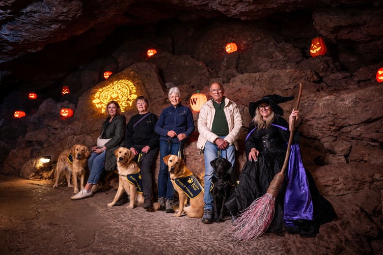 The pups and puppy raisers spent the visit exploring Wookey Hole, even meeting up with the witch.