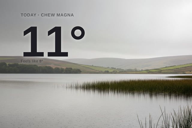 Chew Magna: rainy day, high of around 11°C