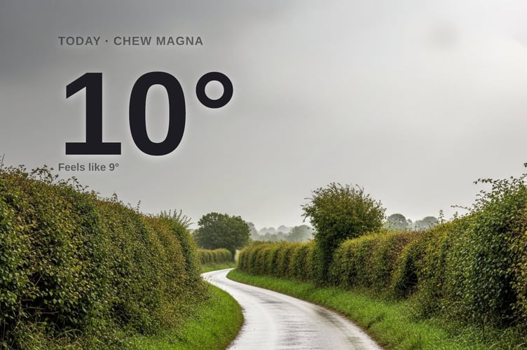 Chew Magna weather: rainy Tuesday with rain expected and a high of around 10°C
