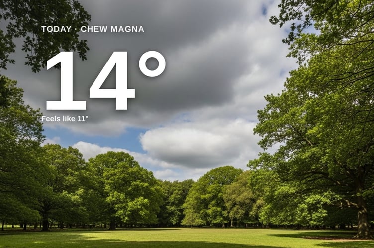 Chew Magna weather: cloudy Monday with rain expected and a high of 13°C
